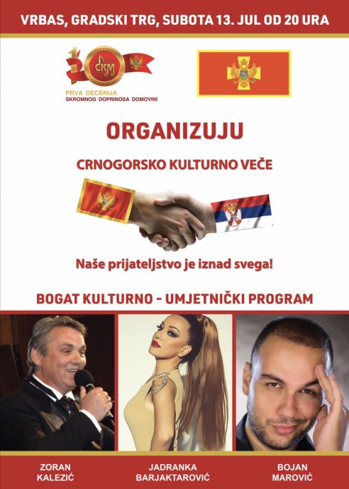 CRNOGORSKO KULTURNO VEČE 13 JULA U VRBASU